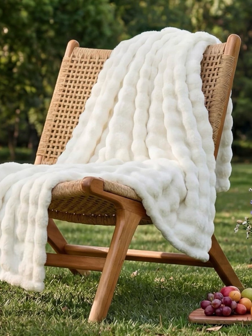 Crafted by Catherine Luxury Plush Throw Blanket in Ivory - 60”x50”
